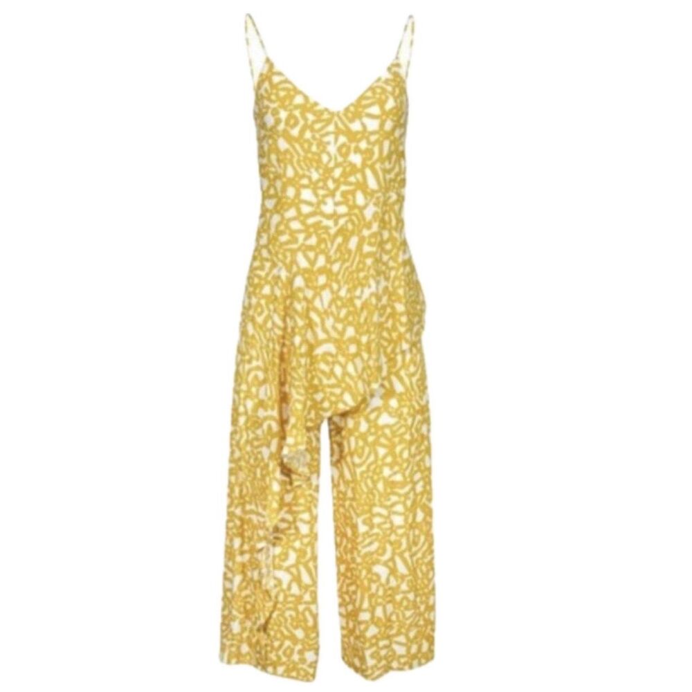 Anthropologie Maeve Brittany Goldenrod Asymmetrical Ruffle Capri Jumpsuit 12